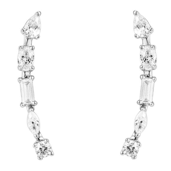 BijouStudios Earrings Jewelry - 14K White Gold .925 Sterling Silver Diamond Cubic Zirconia Ear Crawler Earrings